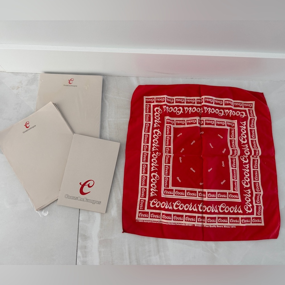Vintage Rare 80’s Never Worn Coors Bandana & “Coors On Campus” Stationary Sealed